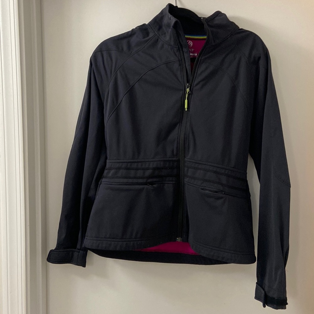 Black waterproof jacket.